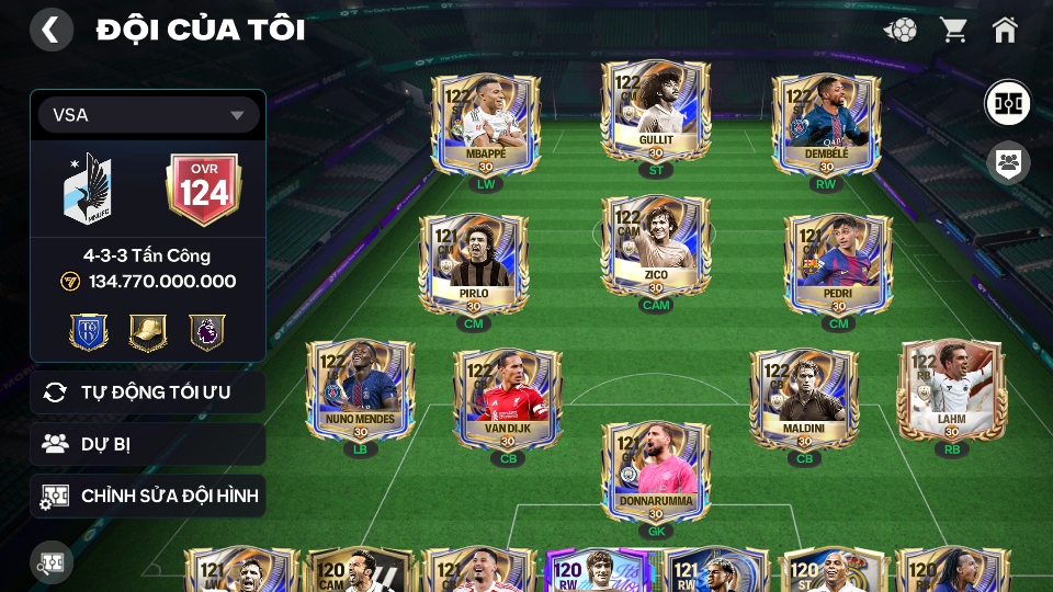 Acc ACC6 #ĐH 134B OVR 124 8 CON 117 + 6 CON 116  - Garena  SĐT chờ Đổi 