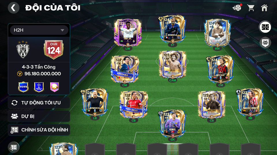 Acc ACC6 #ĐH 96B 4 CON 119 +  DEMBELE + MODRIC + DIMARCO + LLORENTE + KOBELUTOTS   Garena TTT 